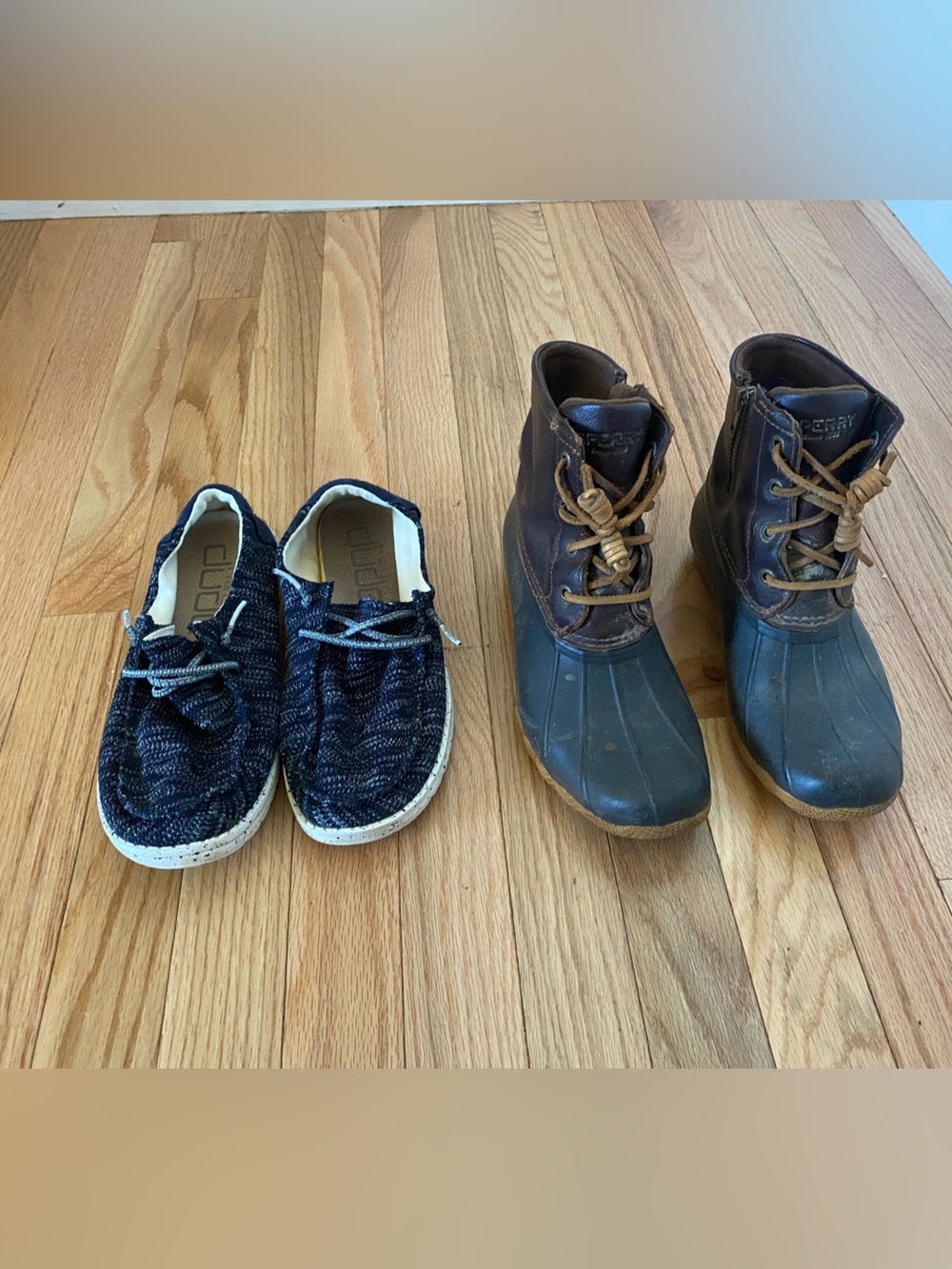 Sperry Brown Rubber-Topped Duck Boots and hey dudes bundle